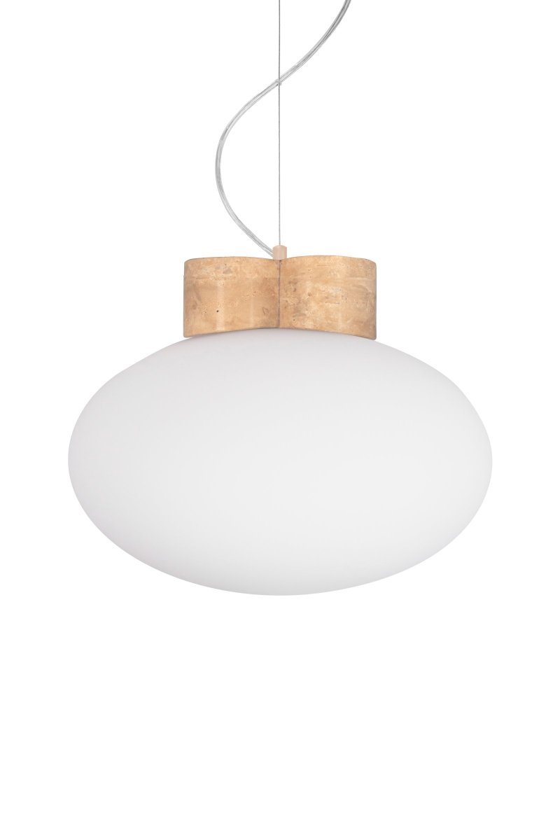 Mammut Ø30 Travertin loftslampe Fra Globen Lighting - Mammut er en eksklusiv og legende loftslampe med sin korte topdel i sten og stor glaskuppel.