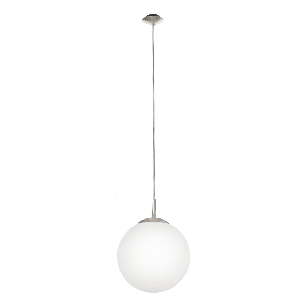 Rondo Ø30 Mat nikkel loftslampe Fra Eglo - Lampen er lavet af metal med en elegant mat nikkelfinish og har en rund opalglassk&aelig;rm, der spreder et bl&oslash;dt og j&aelig;vnt lys.