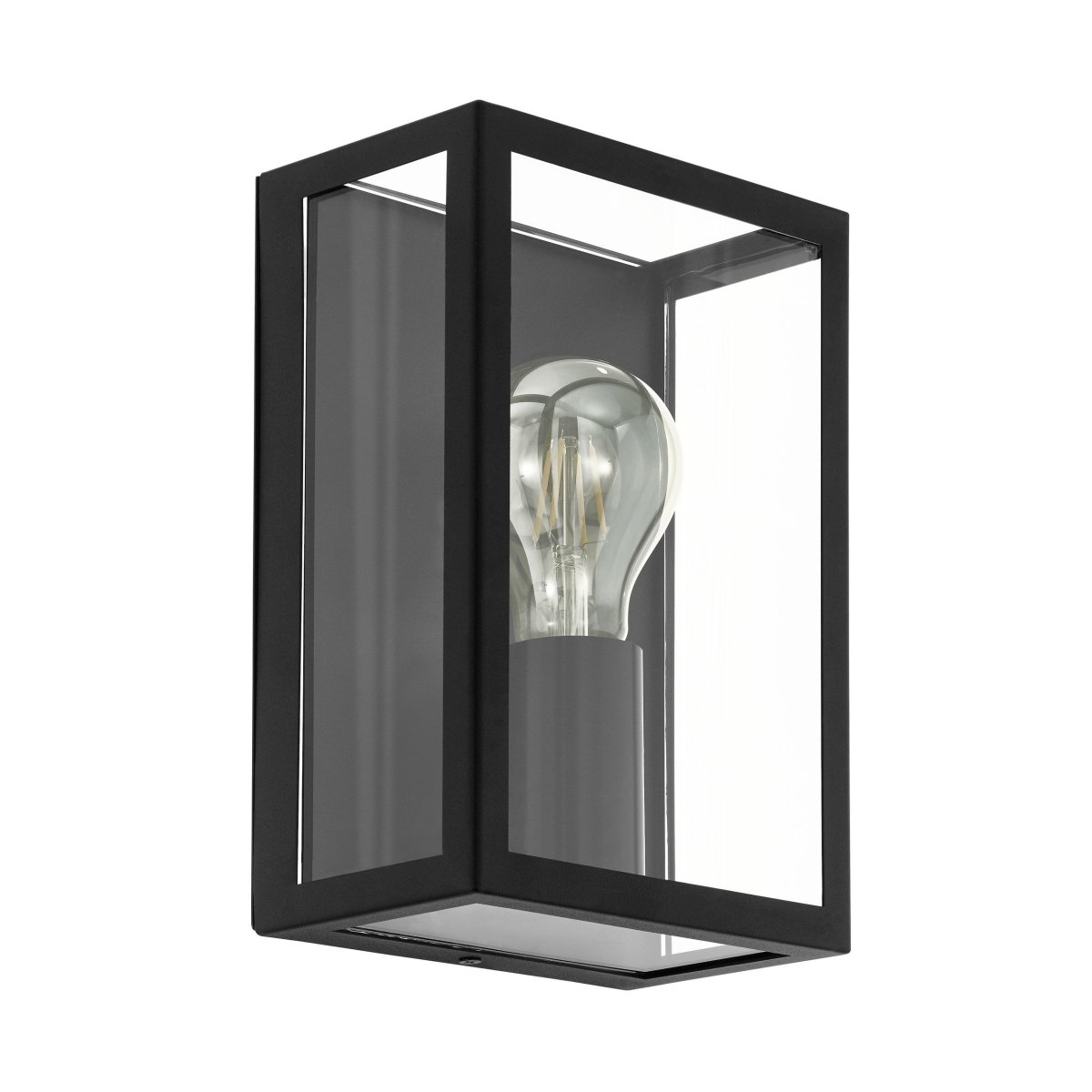 Alamonte Sort udendørslampe Fra Eglo - Den er lavet af sort metal og har klare glaspartier, der fremh&aelig;ver lyskilden og giver et smukt lysspil.