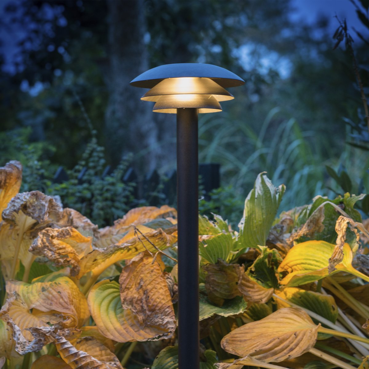 DL20 Sort pullerter Fra Dyberg Larsen - Lampen er lavet i sort rustfrit stål og er 80 cm høj, med en skærm, der har en diameter på 20 cm.