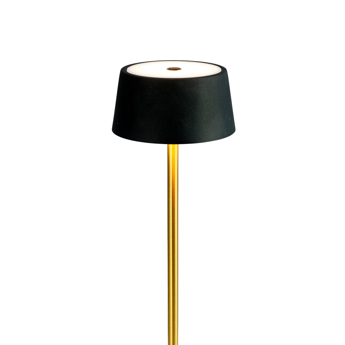 Yoyo LED 33cm Messing bærbar Fra Dyberg Larsen - Med en marmorbund og en messingramme, kombineret med en sk&aelig;rm i b&oslash;rstet sort metal, bliver Yoyo en elegant indretningsdetalje.