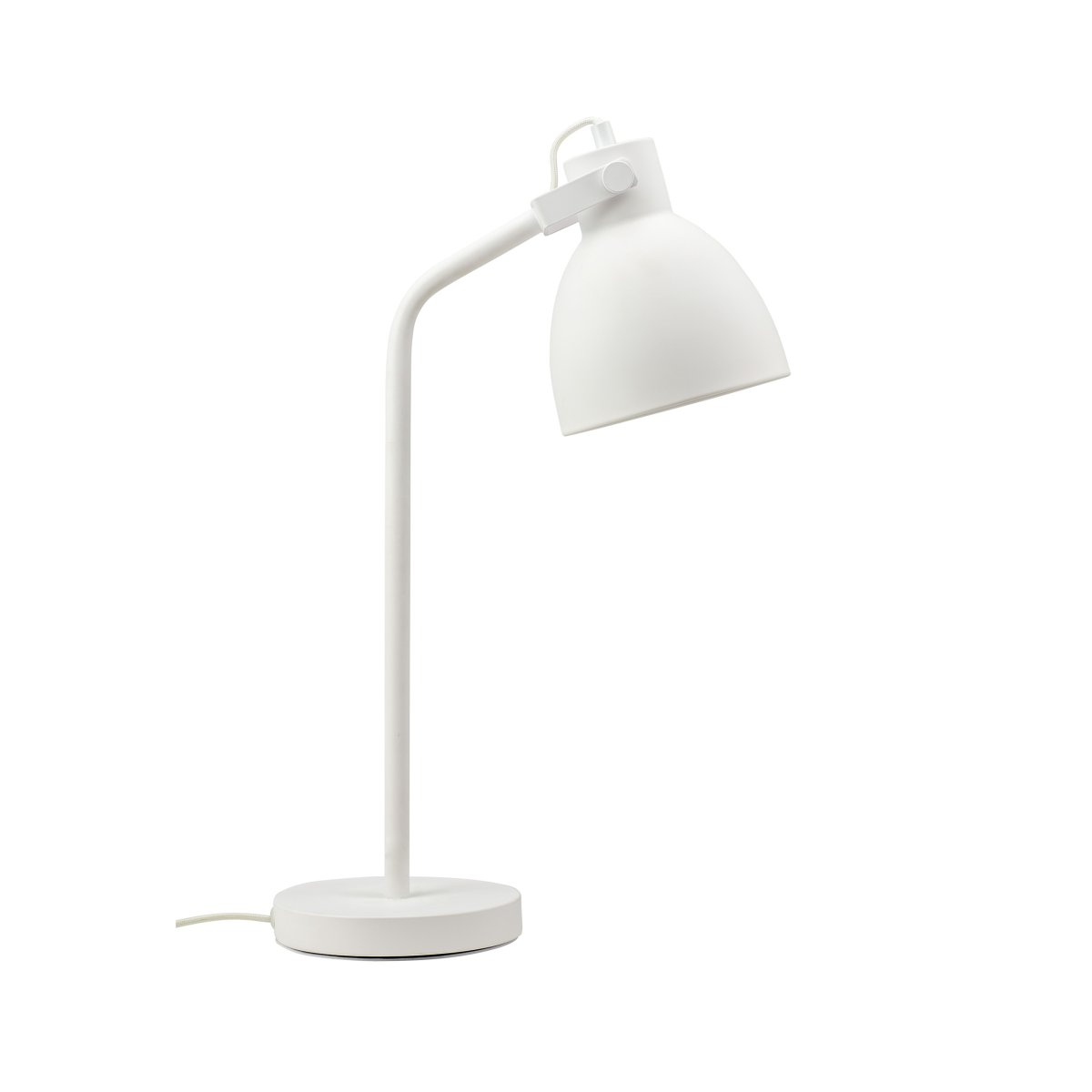 Coast 52cm Hvid skrivebordslampe Fra Dyberg Larsen - Leveres med 1,6m hvid tekstilledning med strømafbryder.