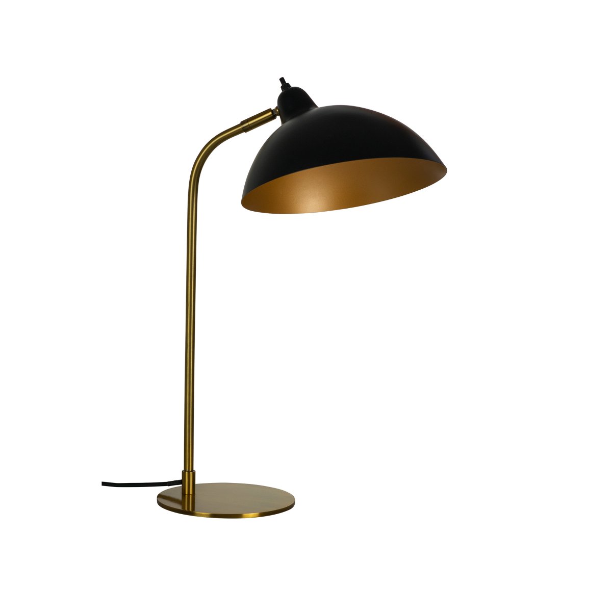 Futura 55cm Messing bordlampe Fra Dyberg Larsen - Den sorte overflade og den antikfarvede inderside af sk&aelig;rmen spreder et varmt lys og skaber en hyggelig atmosf&aelig;re i hjemmet.