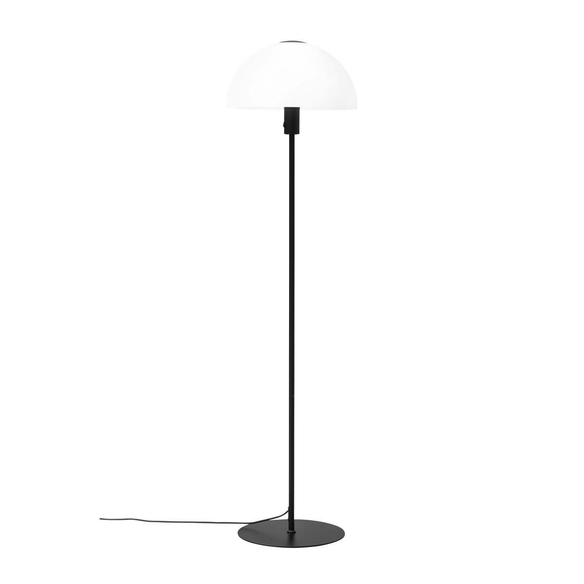 Jazz Sort gulvlampe Fra Dyberg Larsen - Gulvlampe i opal hvidt glas med fod i mat sort metal.