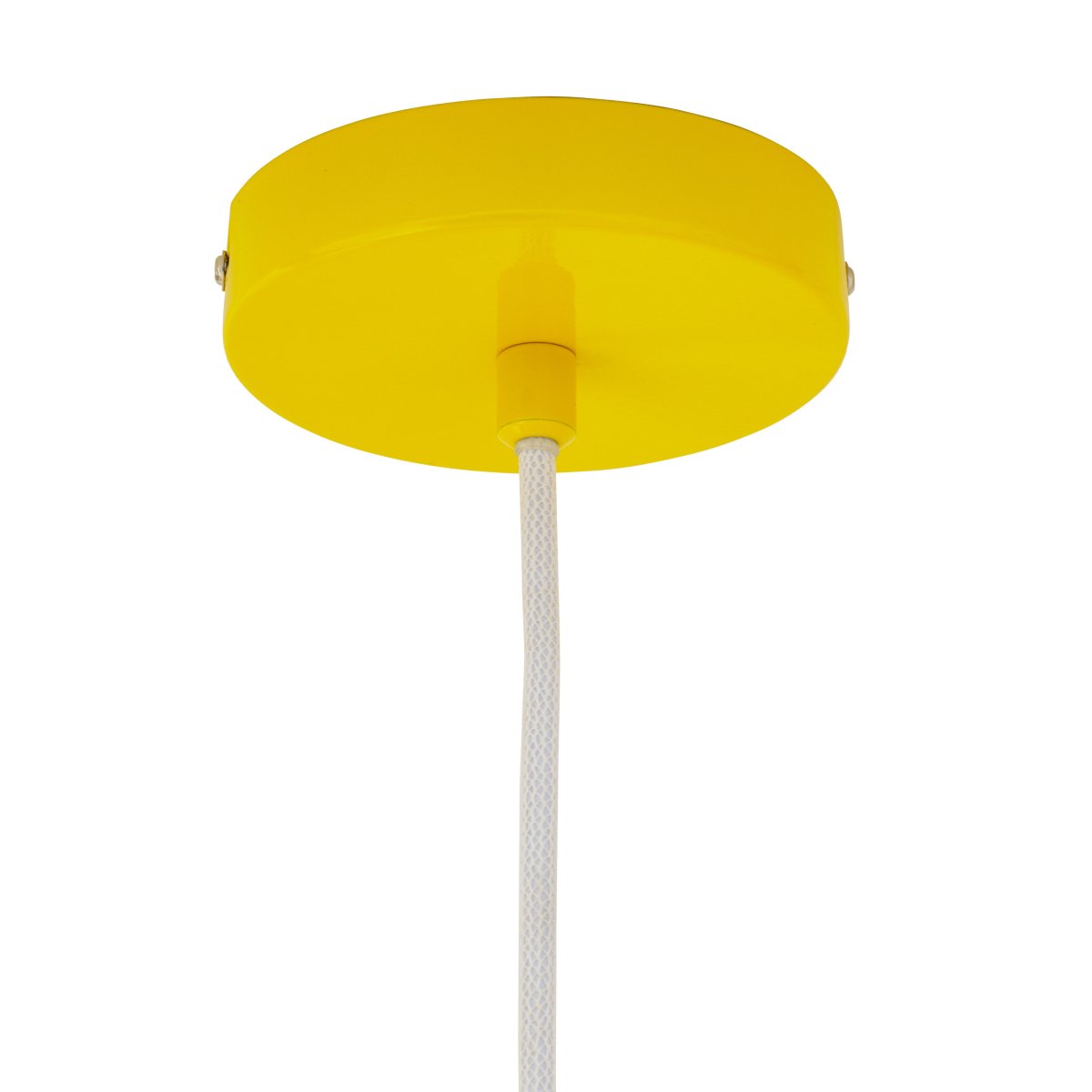 Haipot Ø23 Gul loftslampe Fra Dyberg Larsen - Haipot-lampen har en elegant lampeskærm i opalglas og en knaldgul metalskærm.