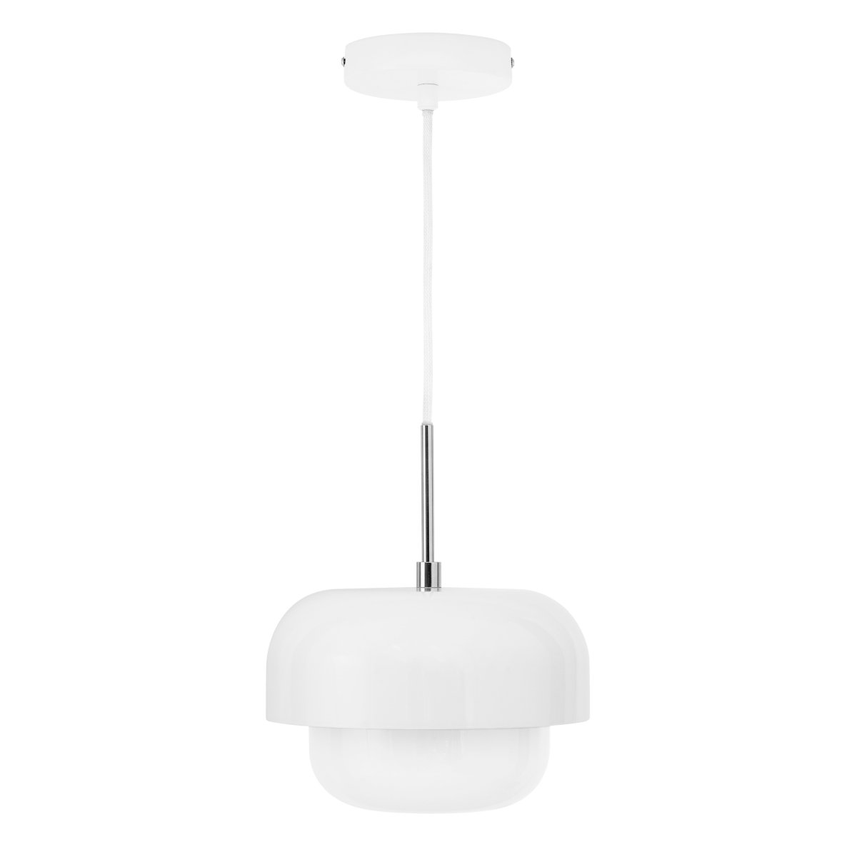 Haipot Ø23 Hvid loftslampe Fra Dyberg Larsen - Haipot lampen har en elegant lampeskærm i opalglas og en hvid metalskærm.
