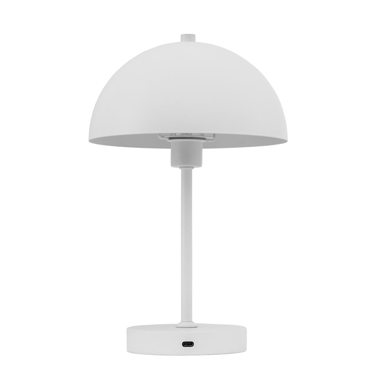 Stockholm 30cm Hvid bærbar Fra Dyberg Larsen - Stockholm LED bordlampe i hvid er en genopladelig lampe med tre lysstyrkeniveauer (100%, 50% og 25%), ideel til b&aring;de indend&oslash;rs og lejlighedsvis udend&oslash;rs brug.