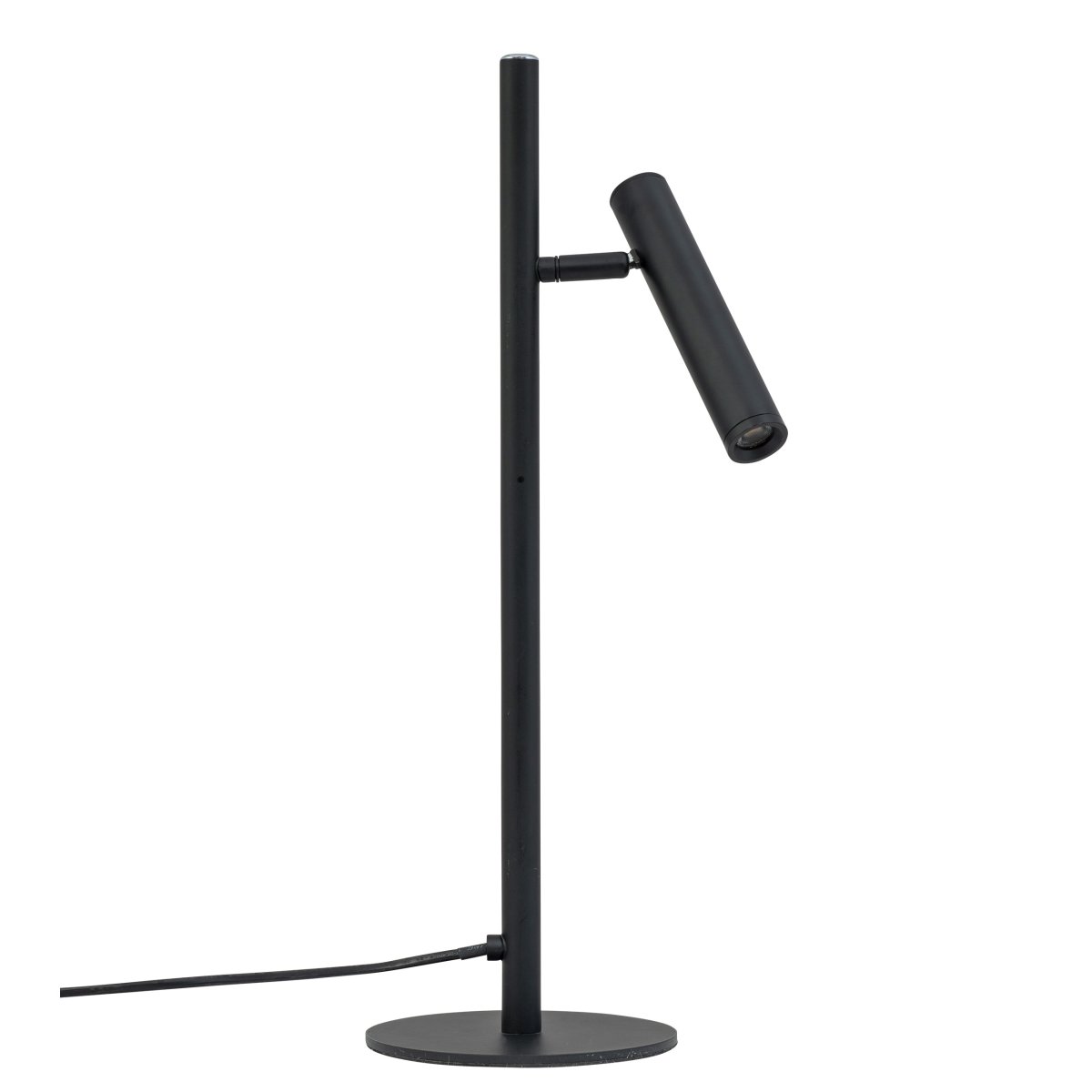 Carlo 48cm Sort skrivebordslampe Fra Dyberg Larsen - Den har en indbygget LED og en trinløs lysdæmper, der styres med en touch-knap.