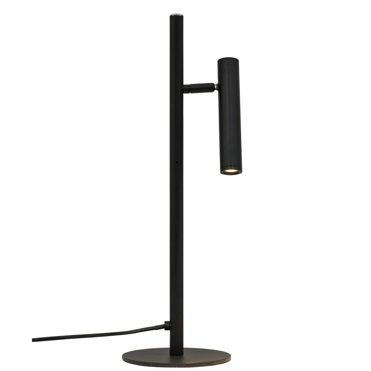 Carlo 48cm Sort skrivebordslampe Fra Dyberg Larsen - Den har en indbygget LED og en trinløs lysdæmper, der styres med en touch-knap.