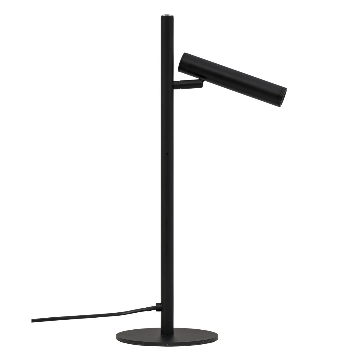 Carlo 48cm Sort skrivebordslampe Fra Dyberg Larsen - Den har en indbygget LED og en trinløs lysdæmper, der styres med en touch-knap.