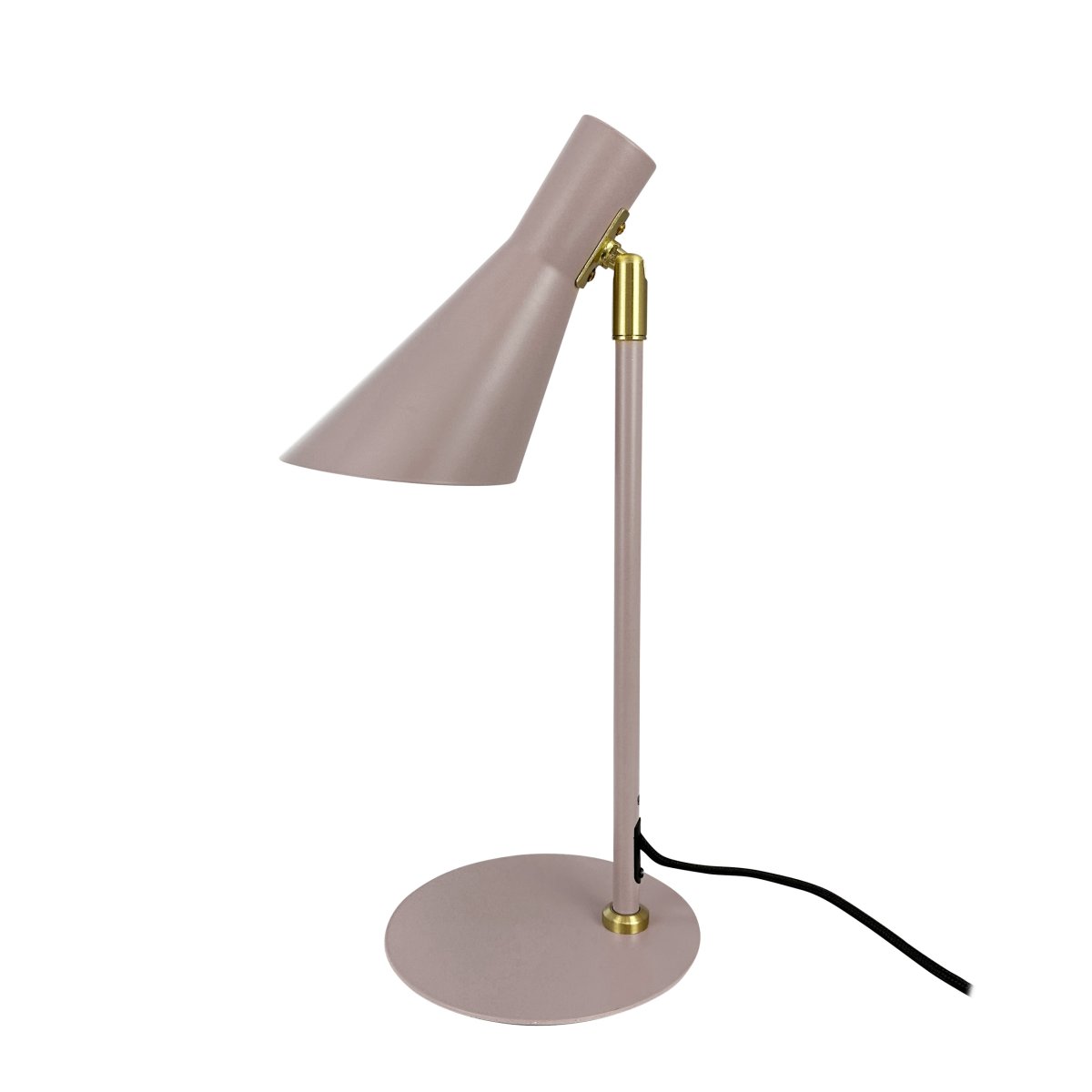 DL12 Mini 40cm Beige skrivebordslampe Fra Dyberg Larsen - Den er udstyret med en skærm, der både kan drejes og vippes, hvilket gør det nemt at styre lyset efter behov.
