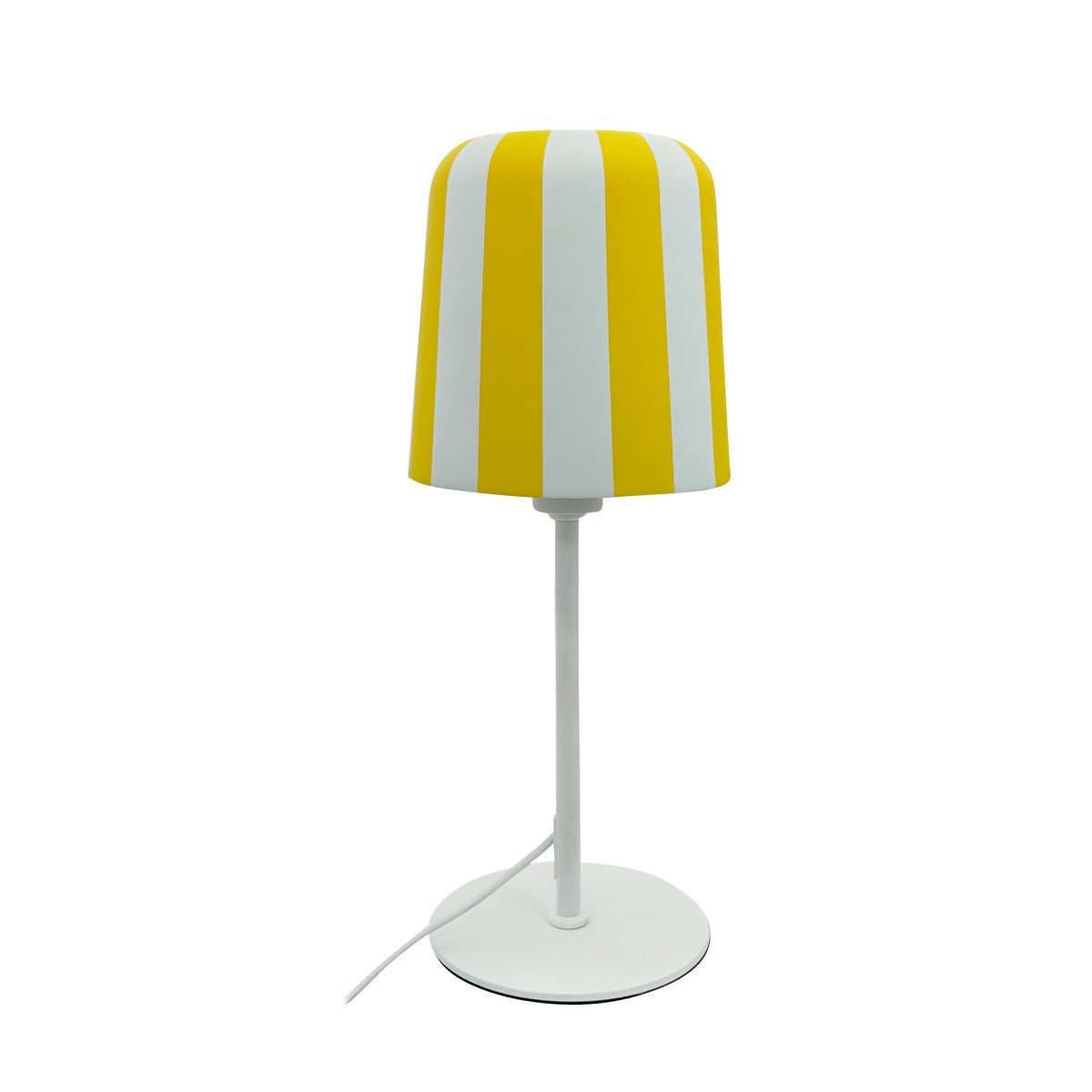 Gry 50cm Gul bordlampe Fra Dyberg Larsen - Genom att ta igenk&auml;nnbara m&ouml;nster och s&auml;tta dem i en ny kontext ville hon skapa en lampa som f&aring;r m&auml;nniskor att le och ger en unik visuell upplevelse.
