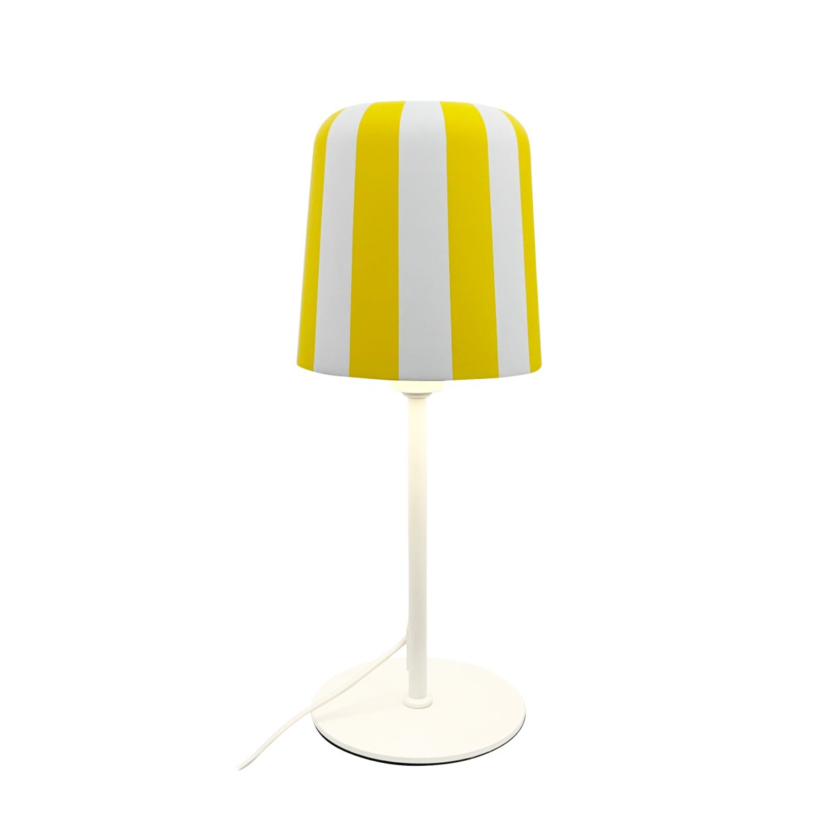 Gry 50cm Gul bordlampe Fra Dyberg Larsen - Genom att ta igenk&auml;nnbara m&ouml;nster och s&auml;tta dem i en ny kontext ville hon skapa en lampa som f&aring;r m&auml;nniskor att le och ger en unik visuell upplevelse.