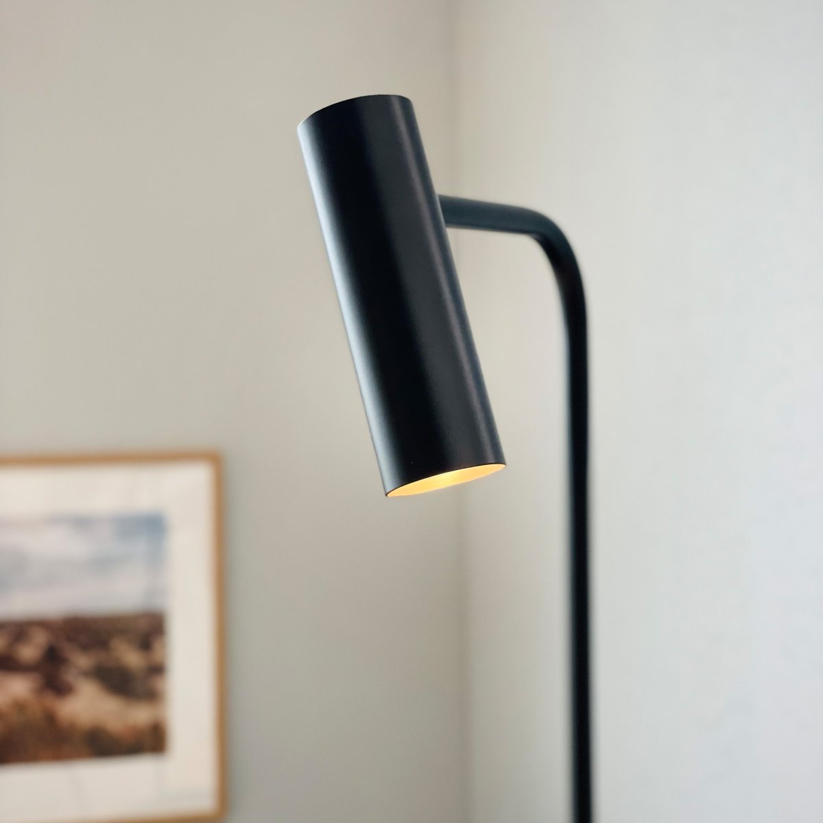 Skagerrak Sort gulvlampe Fra Dyberg Larsen - Den er lavet af robust metal med en sort finish, som giver et raffineret og dog diskret indtryk.
