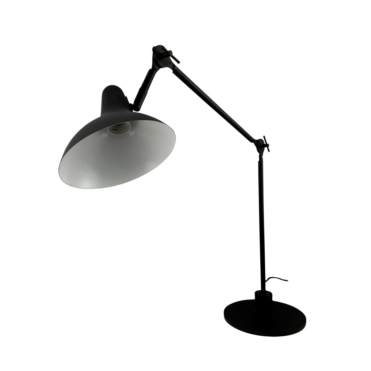 Lotus 85cm Sort skrivebordslampe Fra Dyberg Larsen - Med sin fleksible arm og justerbare skærm kan du nemt justere lyset efter behov, hvilket gør det perfekt til arbejdspladser eller klasseværelser.