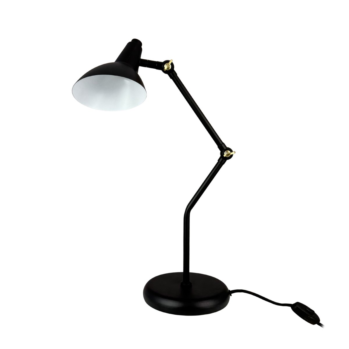 Vela 45cm Sort skrivebordslampe Fra Dyberg Larsen - Med to justerbare led kan du nemt justere h&oslash;jden og vinklen efter behov, og de dekorative detaljer i messingfinish g&oslash;r justeringen problemfri.