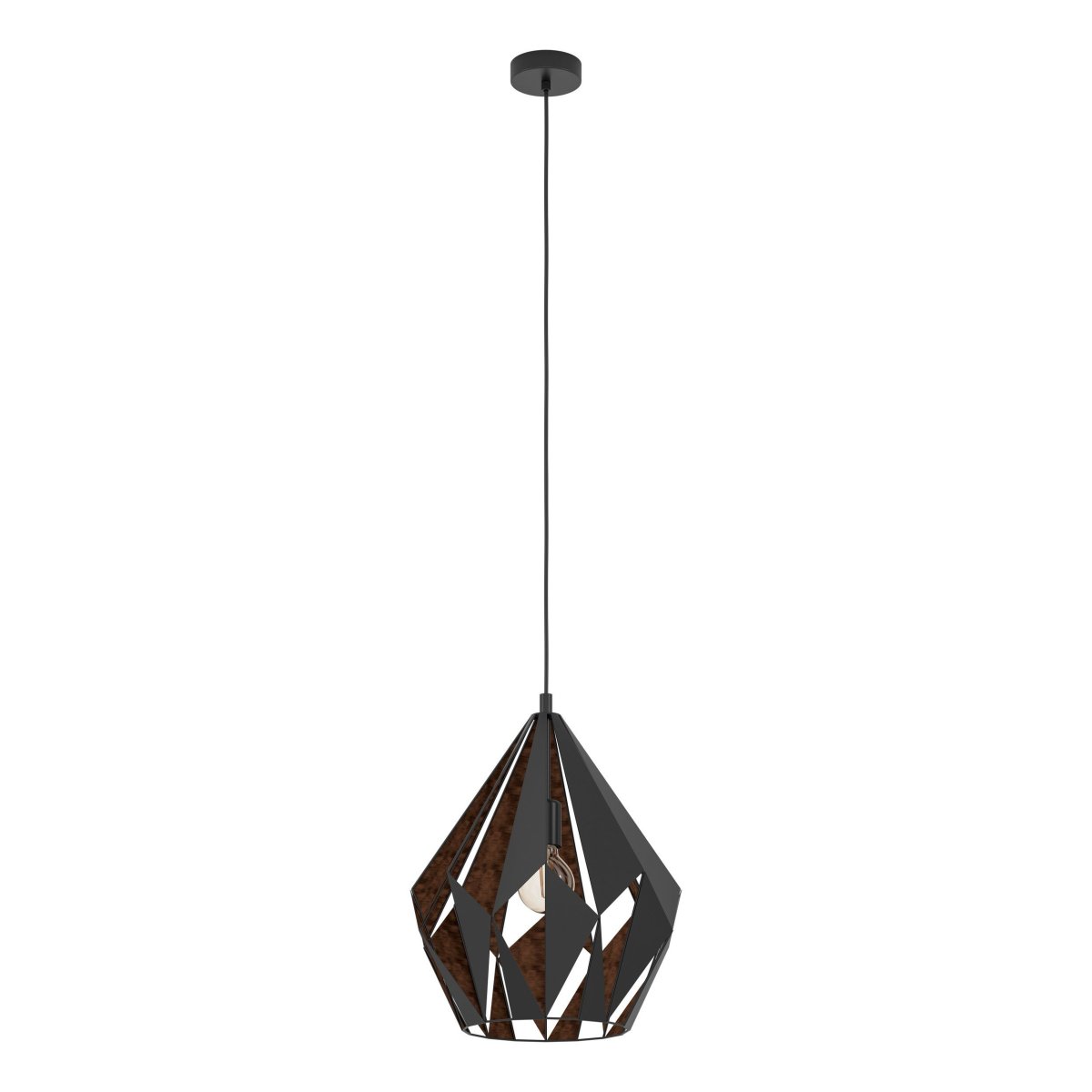 Carlton Ø38 Sort loftslampe Fra Eglo - Det sorte ydre er kombineret med et kobberfarvet indre, der giver et varmt og stemningsfuldt lys.