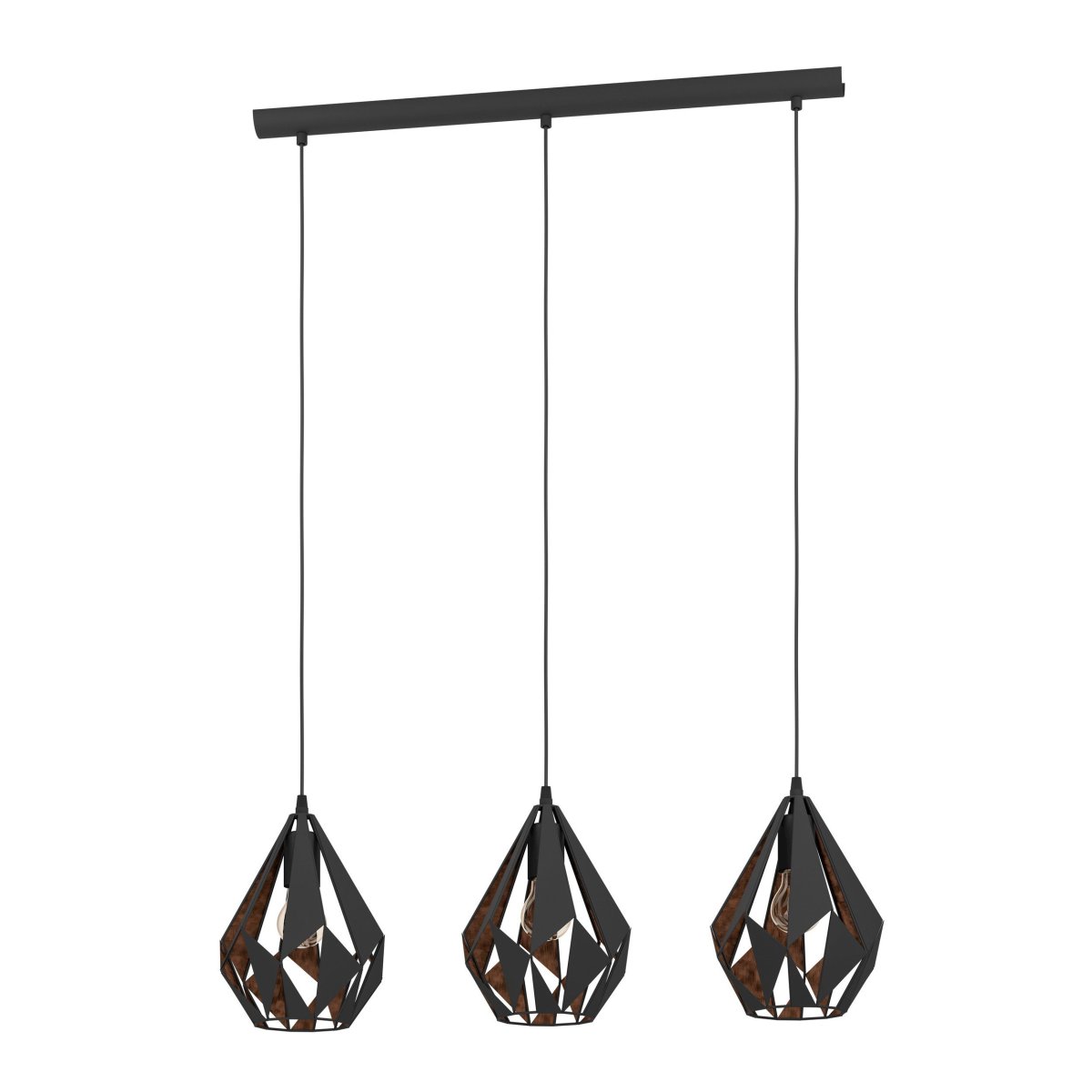 Carlton 80cm Sort loftslampe Fra Eglo - Det sorte ydre er kombineret med et kobberfarvet indre, der giver et varmt og stemningsfuldt lys.
