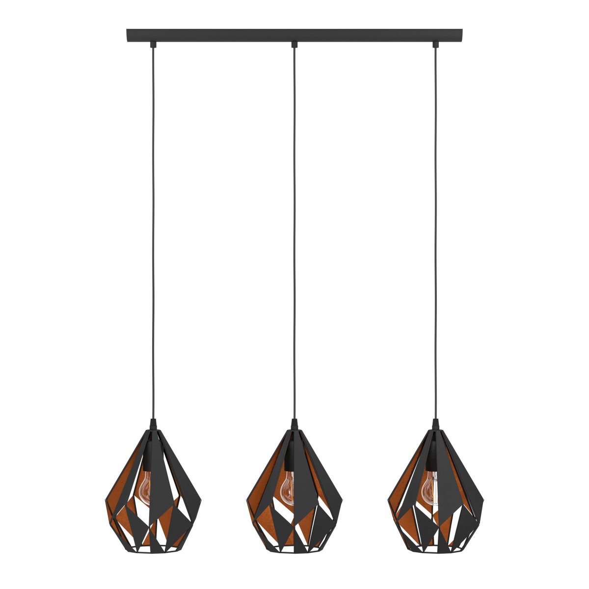 Carlton 80cm Sort loftslampe Fra Eglo - Det sorte ydre er kombineret med et kobberfarvet indre, der giver et varmt og stemningsfuldt lys.