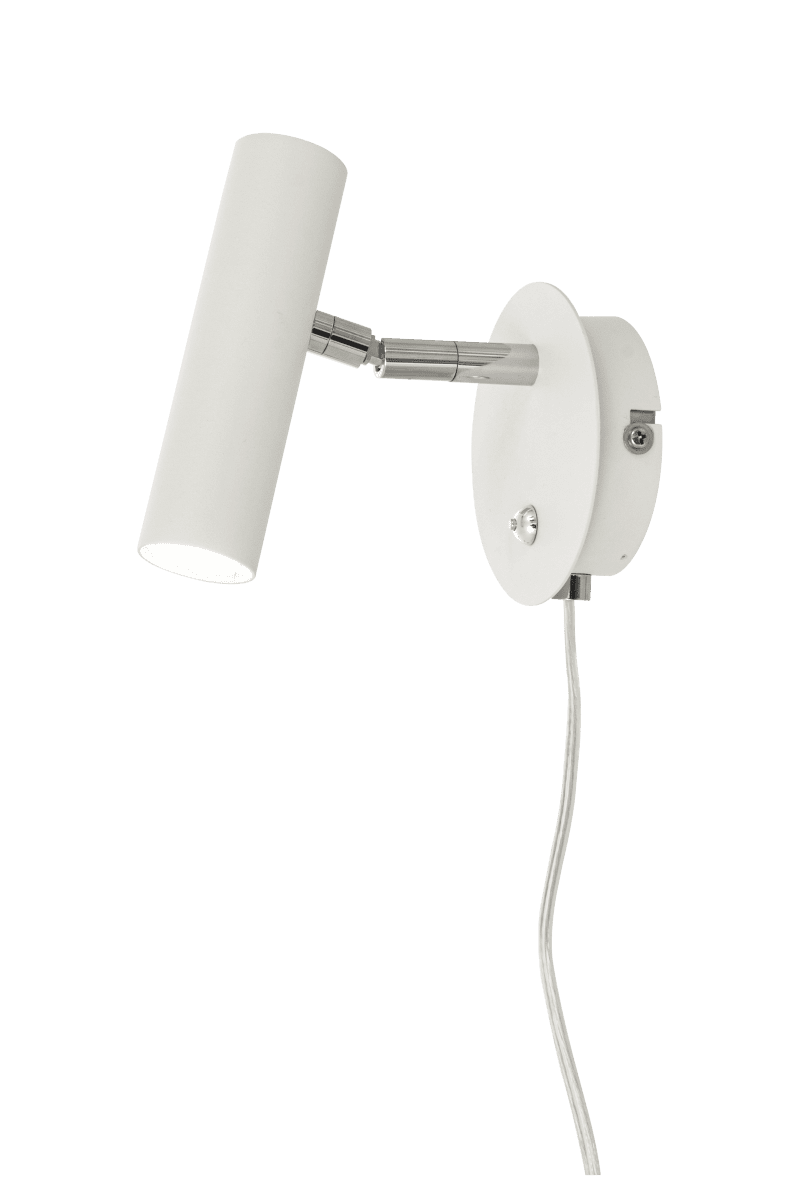 Artic Hvid læselampe Fra Aneta Lighting - Kan dæmpes med en afbryder tændt; vægpladen.