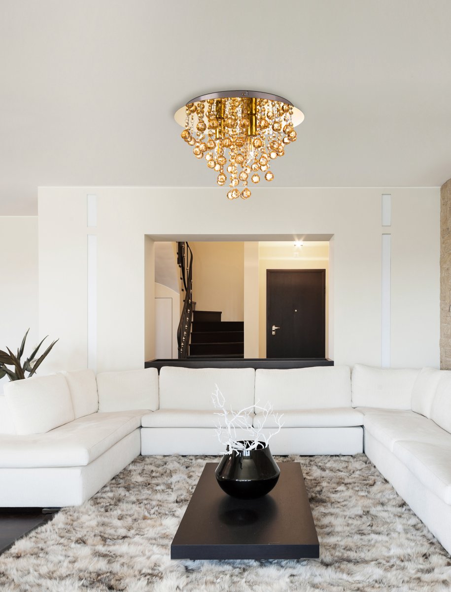 London Ø38 Guld plafond Fra Globo Lighting - London &auml;r en elegant plafond i guld med dekorativa prismor.