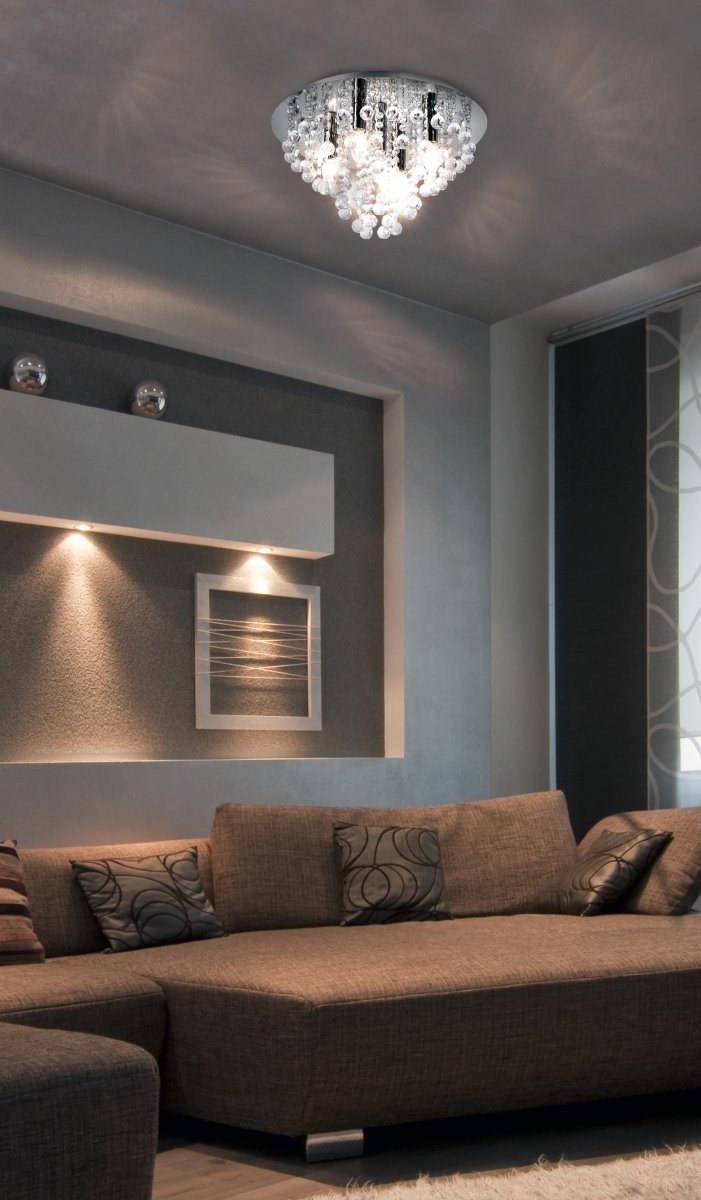 London Ø46 Chrom plafond Fra Globo Lighting - London &auml;r en elegant plafond i krom med dekorativa prismor.