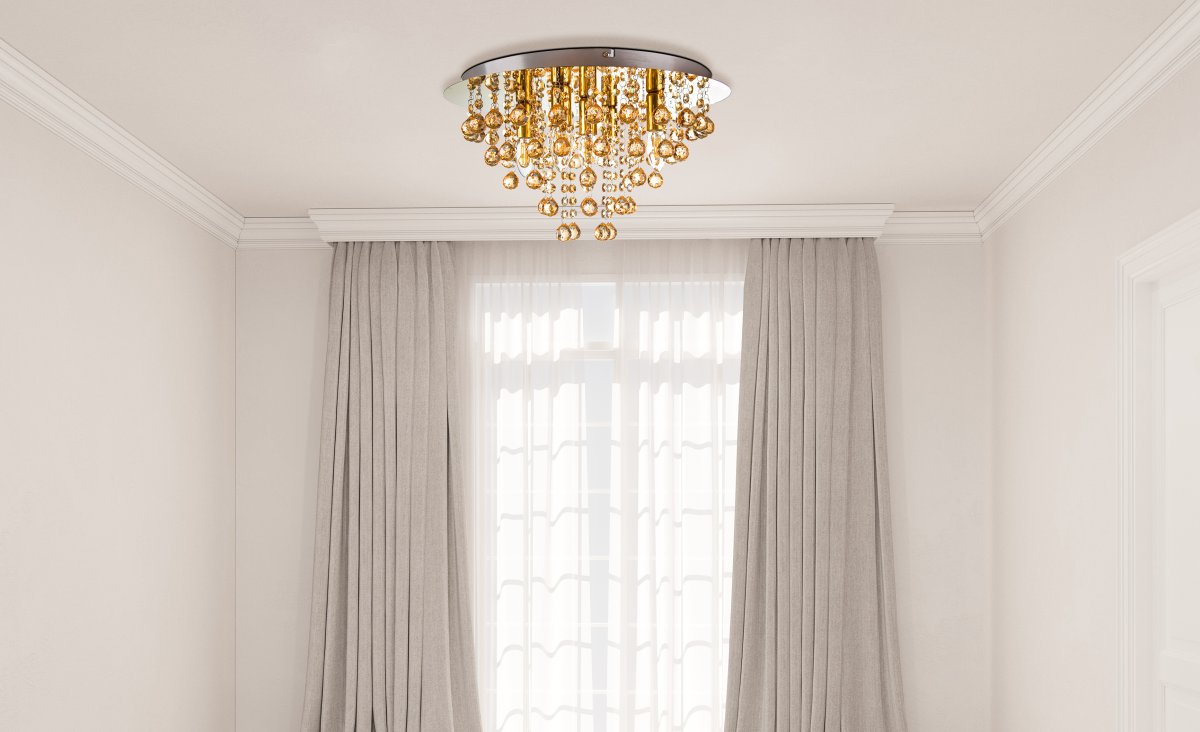 London Ø46 Guld plafond Fra Globo Lighting - London &auml;r en elegant plafond i guld med dekorativa prismor.