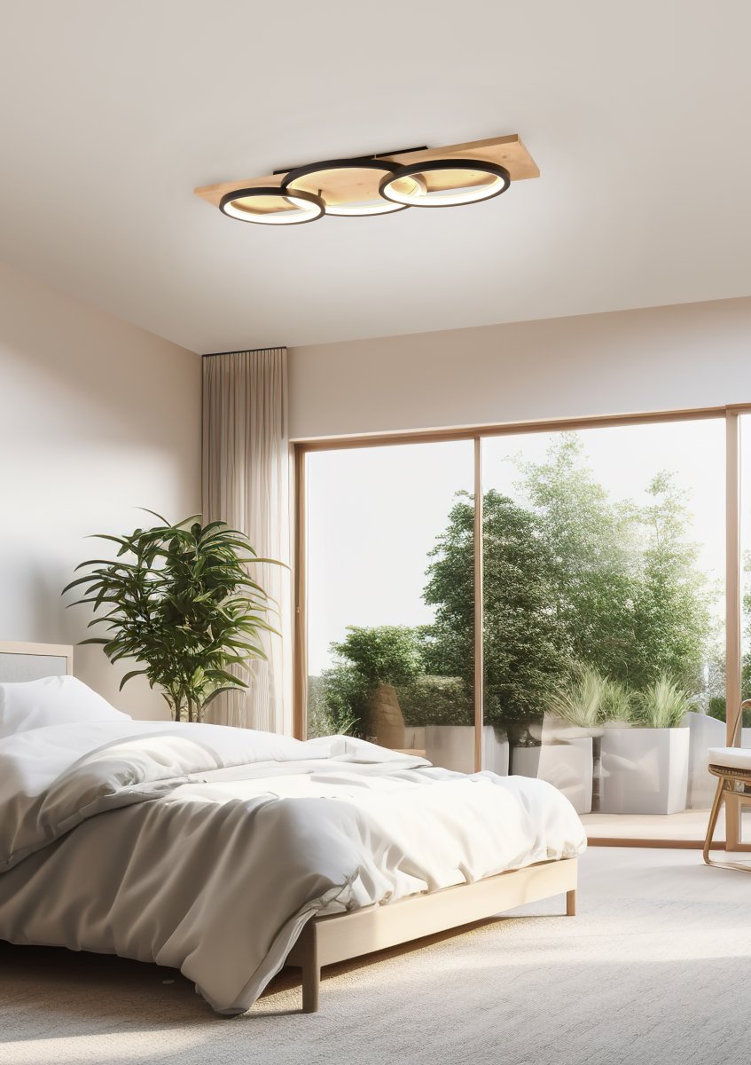 Barca 97cm Træ plafond Fra Trio Lighting - Fleksibel nok til at blive monteret p&aring; begge; p&aring; v&aelig;ggen og i loftet tilbyder Barca alsidig brug.