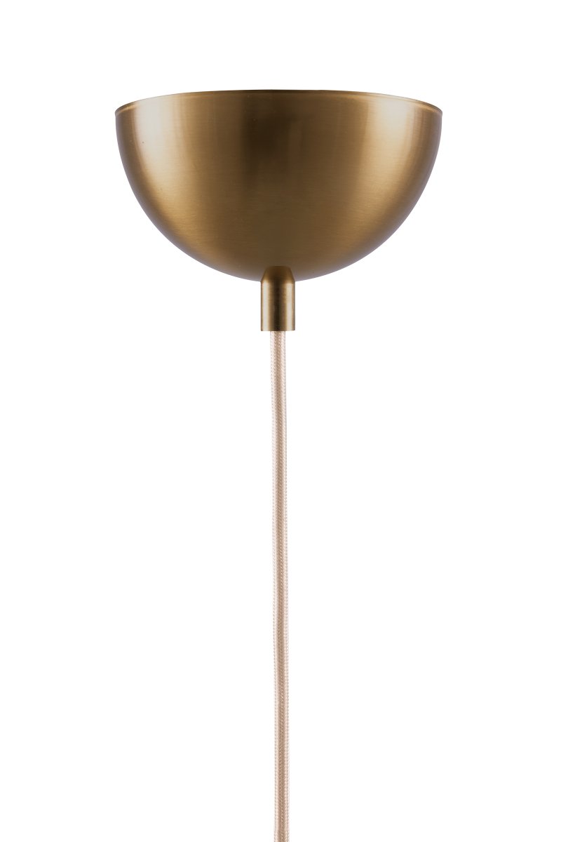 Iris Ø50 Cremet hvid loftslampe Fra Globen Lighting - Iris er en elegant loftspendel i jern med messingfinish og en håndlavet tekstilskærm i cremefarvet bomuld.