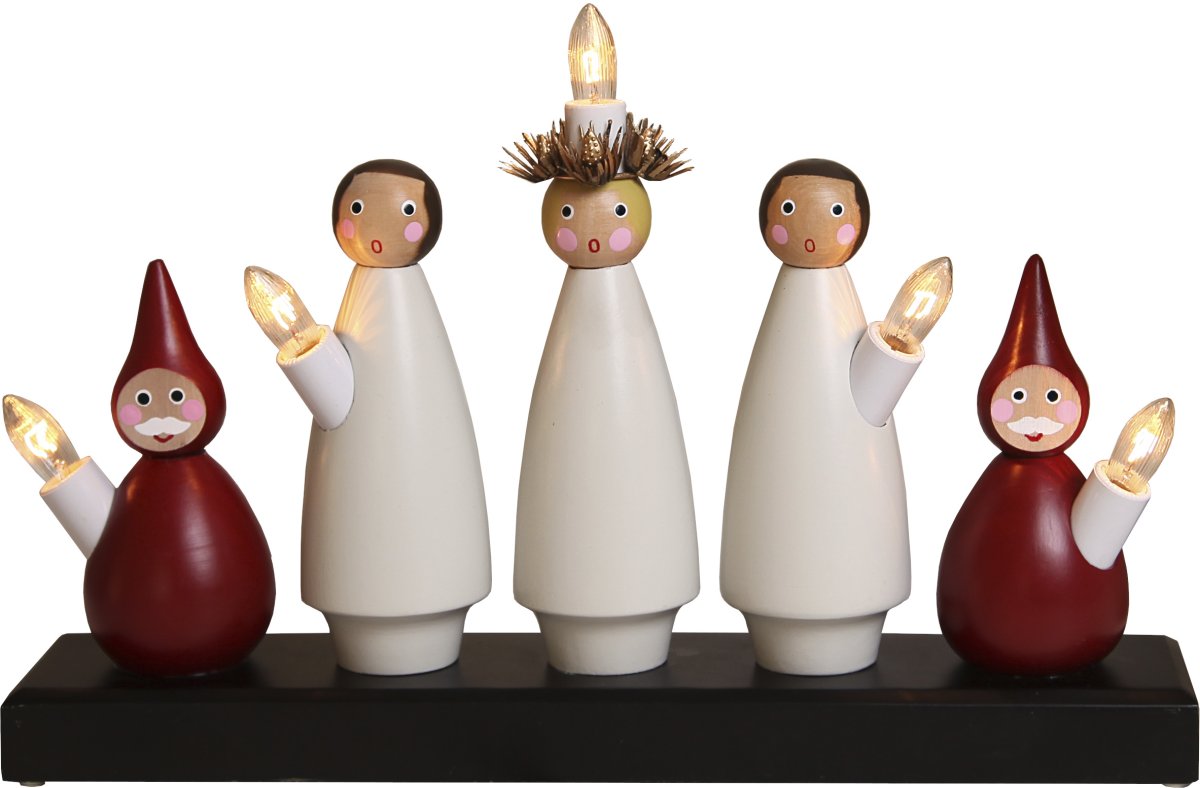 Lucia Choir Multi-formål Fra Star Trading - Luciak er en tr&aelig;stage med fem lys.