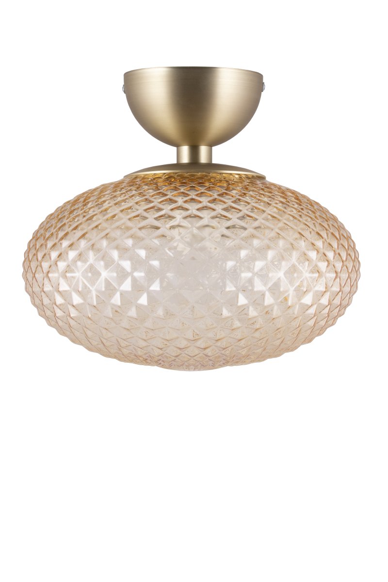 Jackson Ø28 Rav plafond Fra Globen Lighting - Den stemningsfulde Jackson loftlampe tager dig tilbage til 70'erne med sin typiske skærm i presset glas i ravfarvet glas.