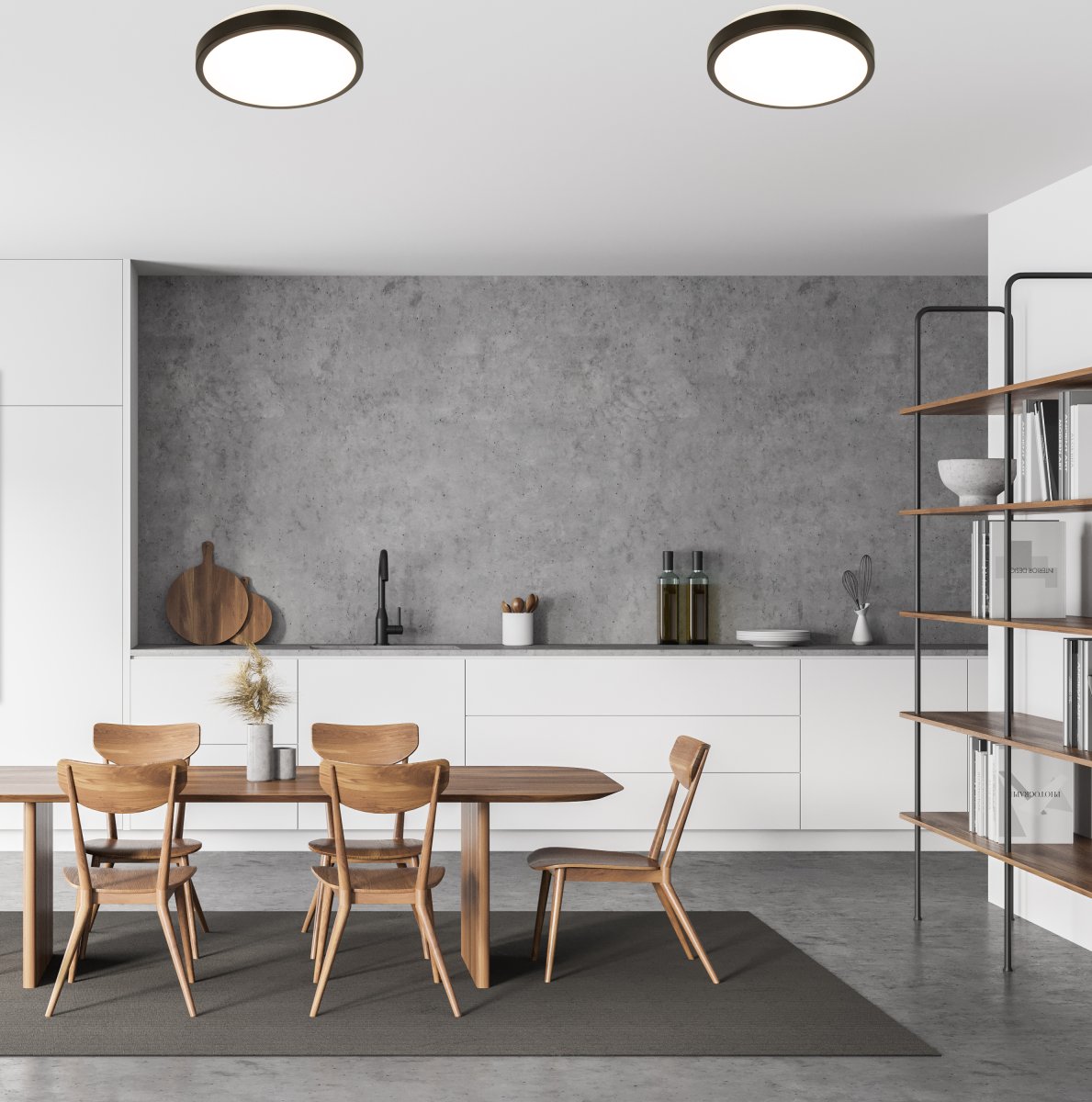 Anillo Ø30 Sort plafond Fra Aneta Lighting - Anillo loftslampe i sortlakeret metal og hvid plast er formet som en flad cirkel i farven hvid.