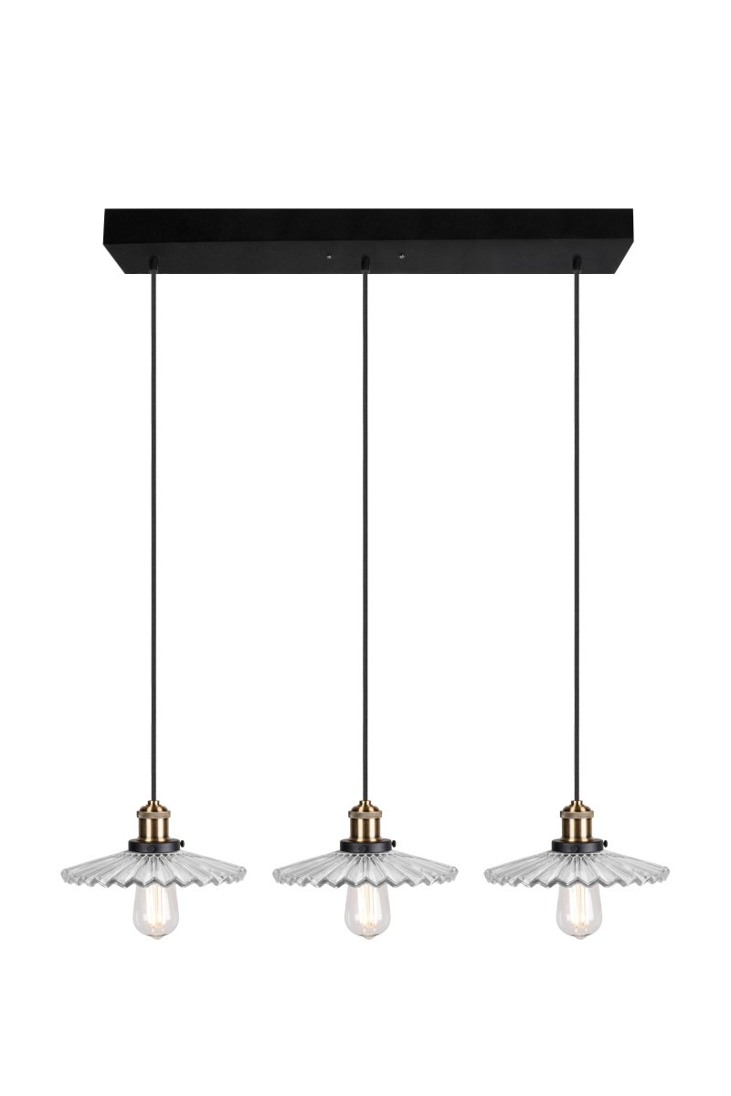 Cobbler 90cm Klar loftslampe Fra Globen Lighting - Skomager er et århundredeskifte inspireret vedhæng i skomagerstil med klart glas og metaldetaljer i mat sort/antik messing.