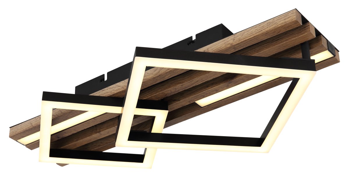 Obrien 47cm Træ plafond Fra Globo Lighting - Takf&auml;stet som efterliknar akustikpanel i kombination med de mattsvarta detaljerna i metall bidrar med industriell k&auml;nsla till rummet.