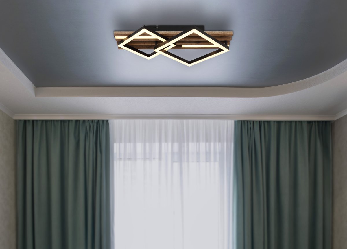 Obrien 47cm Træ plafond Fra Globo Lighting - Takf&auml;stet som efterliknar akustikpanel i kombination med de mattsvarta detaljerna i metall bidrar med industriell k&auml;nsla till rummet.