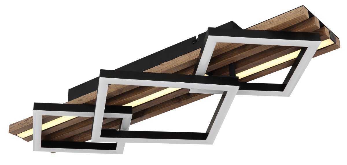 Obrien 60cm Træ plafond Fra Globo Lighting - Takf&auml;stet som efterliknar akustikpanel i kombination med de mattsvarta detaljerna i metall bidrar med industriell k&auml;nsla till rummet.