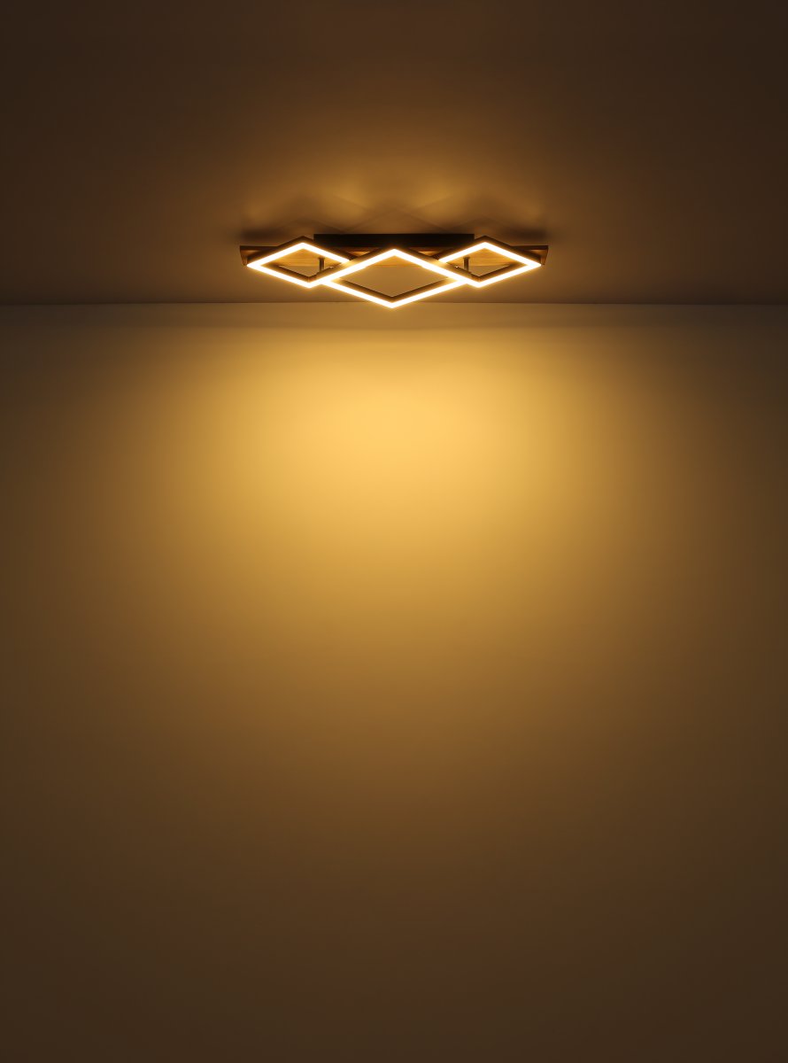Obrien 60cm Træ plafond Fra Globo Lighting - Takf&auml;stet som efterliknar akustikpanel i kombination med de mattsvarta detaljerna i metall bidrar med industriell k&auml;nsla till rummet.
