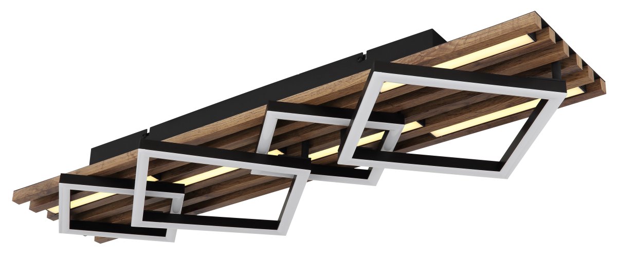 Obrien 82cm Træ plafond Fra Globo Lighting - Takf&auml;stet som efterliknar akustikpanel i kombination med de mattsvarta detaljerna i metall bidrar med industriell k&auml;nsla till rummet.