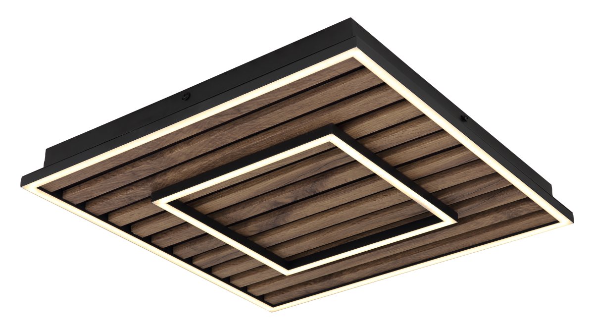 Woody 30cm Træ plafond Fra Globo Lighting - Takf&auml;stet som efterliknar akustikpanel i kombination med de mattsvarta detaljerna i metall bidrar med industriell k&auml;nsla till rummet.