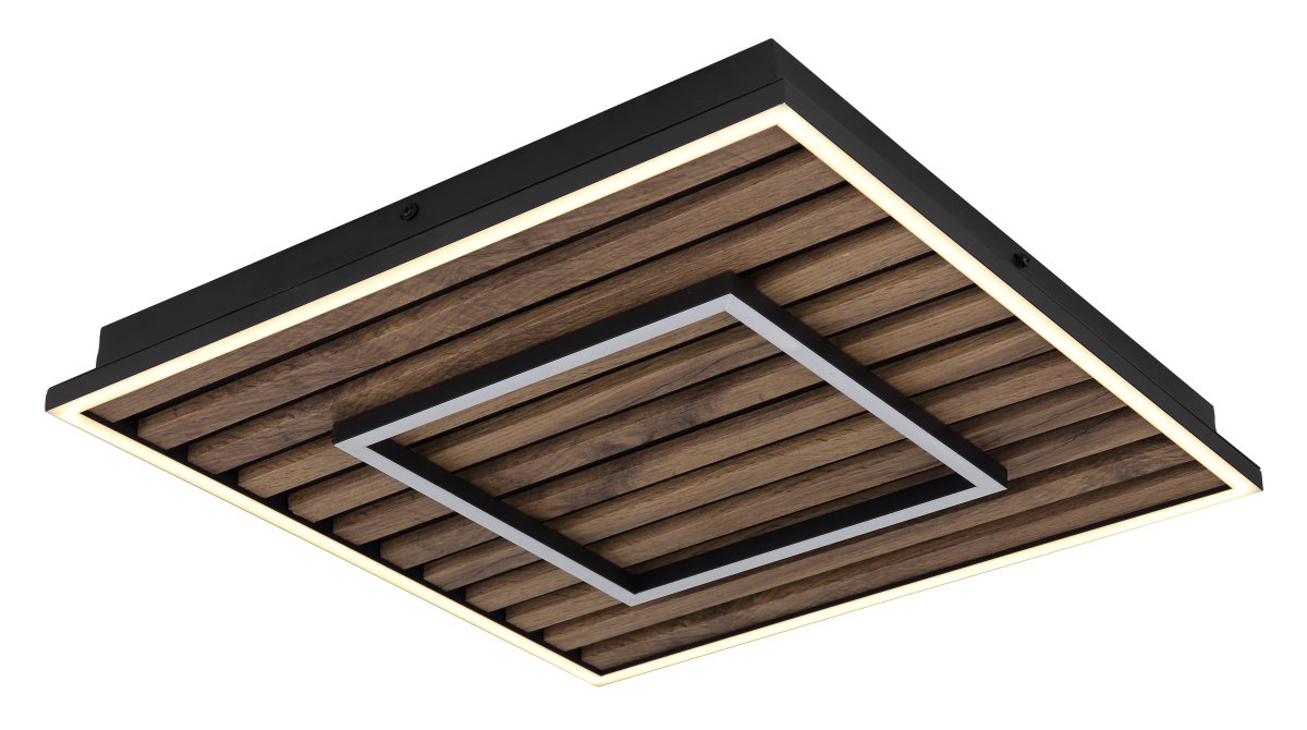 Woody 30cm Træ plafond Fra Globo Lighting - Takf&auml;stet som efterliknar akustikpanel i kombination med de mattsvarta detaljerna i metall bidrar med industriell k&auml;nsla till rummet.