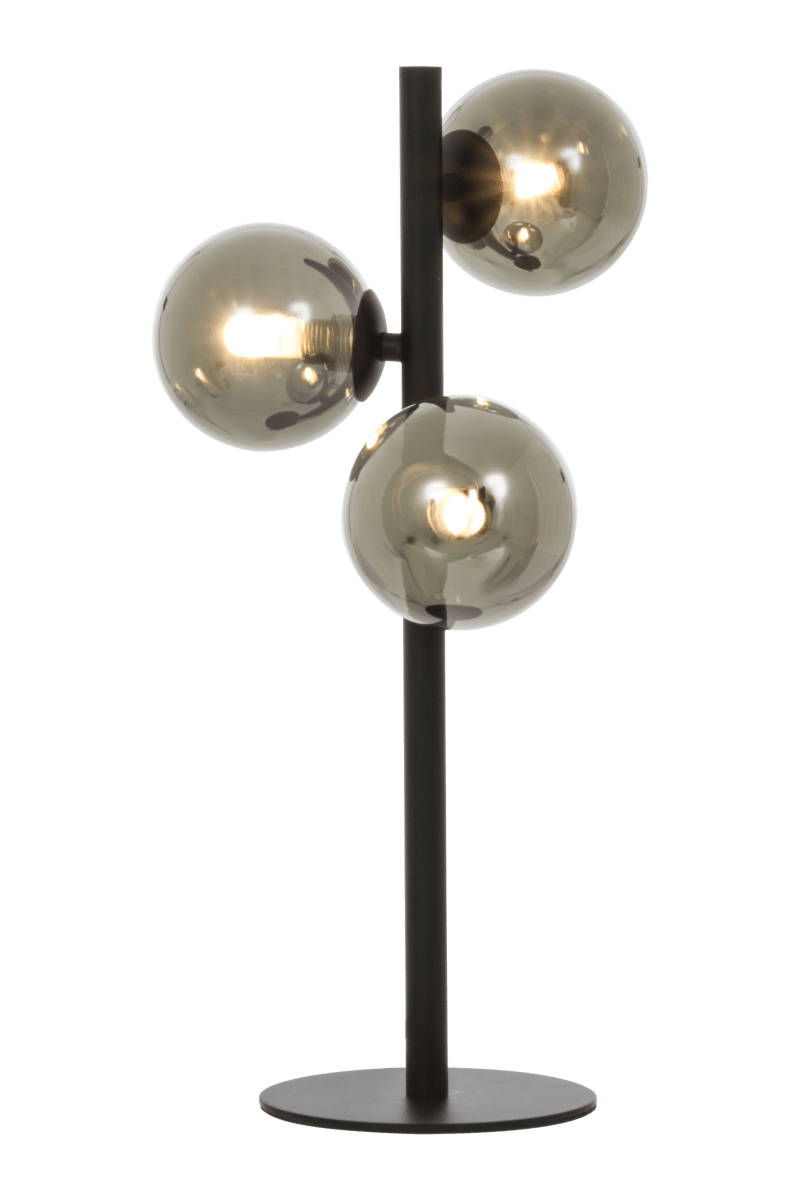 Molekyl 46cm Røg grå bordlampe Fra Aneta Lighting - Molekyl bordlampe med lampefod i sort metal og 3 sodede glaskopper.