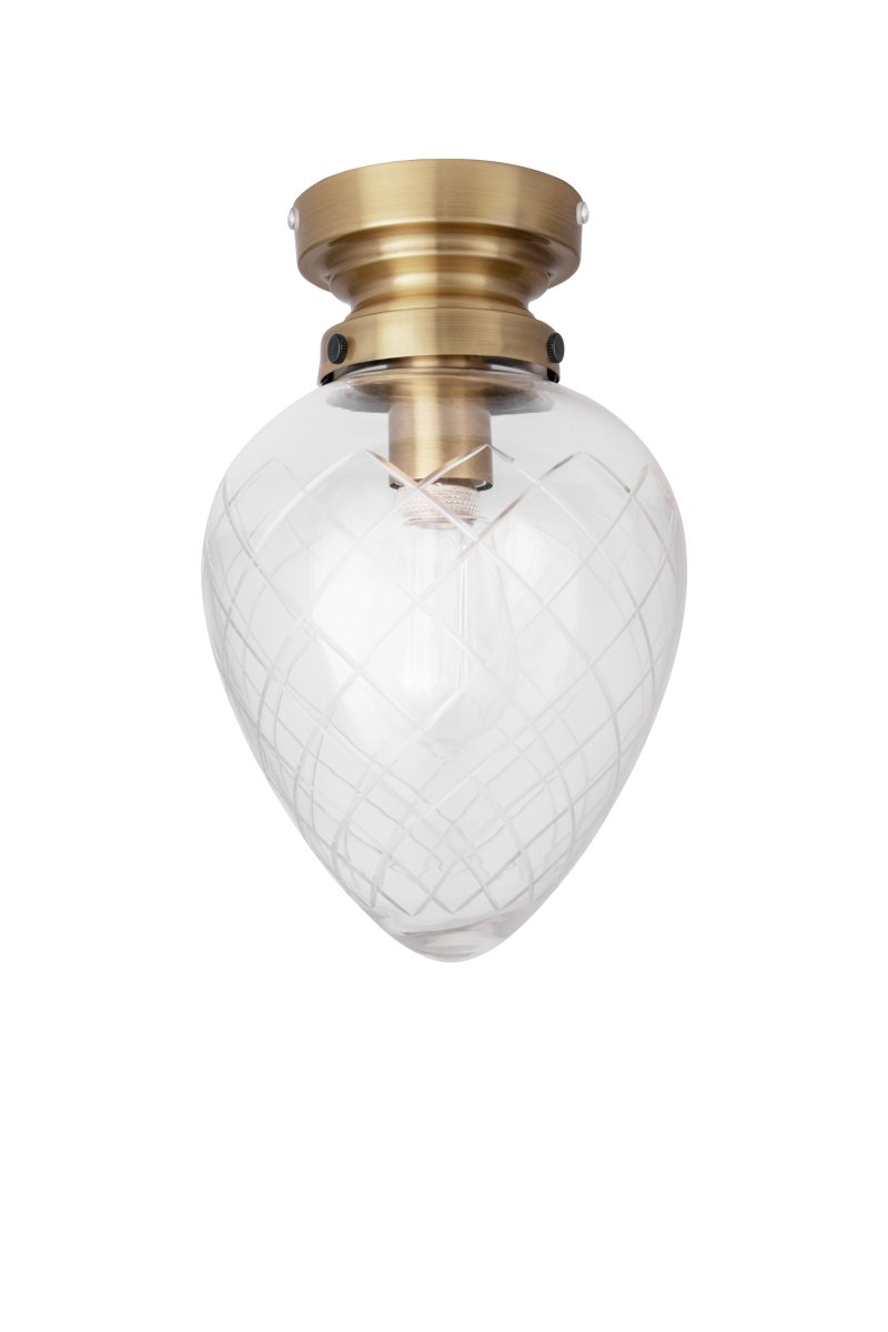 Juni Ø20 Antik messing/transparent badeværelseslampe Fra Globen Lighting - Juni med sit smukke slebne glas og metalsk&aelig;rm tager dig tilbage i tiden til starten af 1900-tallet.