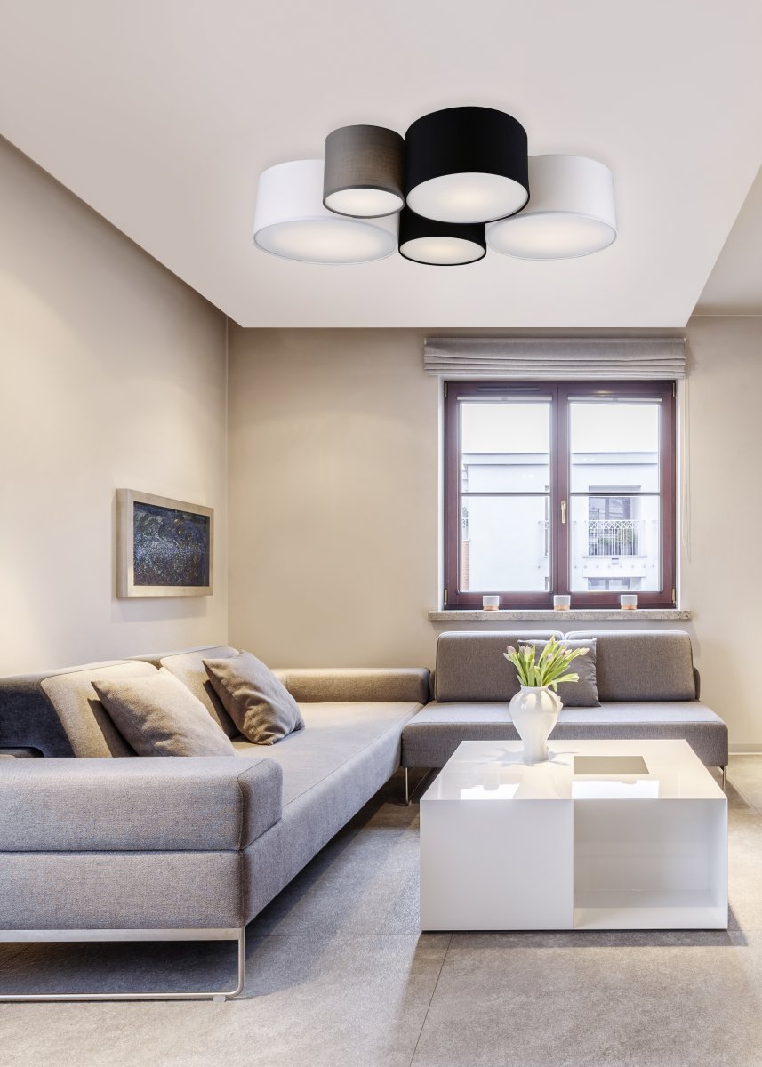 Hotel 90cm Flerfarvet plafond Fra Trio Lighting - HOTEL loftlampen med sine fem p&aelig;rer er s&aelig;rligt effektiv i stuer og sovev&aelig;relser, hvor den skaber harmoniske lysaccenter og giver et hyggeligt indtryk.