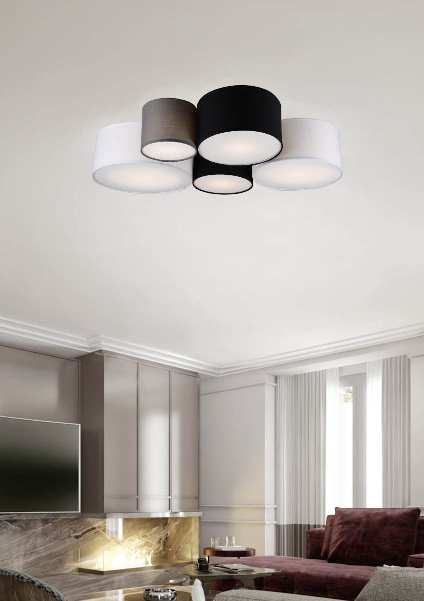 Hotel 90cm Flerfarvet plafond Fra Trio Lighting - HOTEL loftlampen med sine fem p&aelig;rer er s&aelig;rligt effektiv i stuer og sovev&aelig;relser, hvor den skaber harmoniske lysaccenter og giver et hyggeligt indtryk.