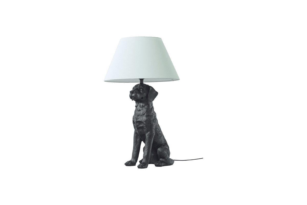 Retriver 70cm Sort bordlampe Fra Aneta Lighting - Med den tilh&oslash;rende naturhvide tekstilsk&aelig;rm bidrager den til et bl&oslash;dt og behageligt lys.
