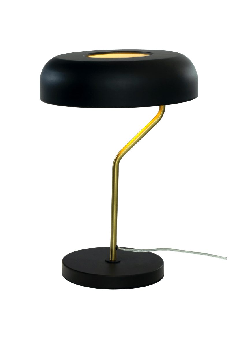 Bremen 44cm Sort/messing bordlampe Fra Aneta Lighting - Den moderne Bremen bordlampe, der er fremstillet af sort metal og detaljer i mat messing, har et originalt og innovativt udtryk.