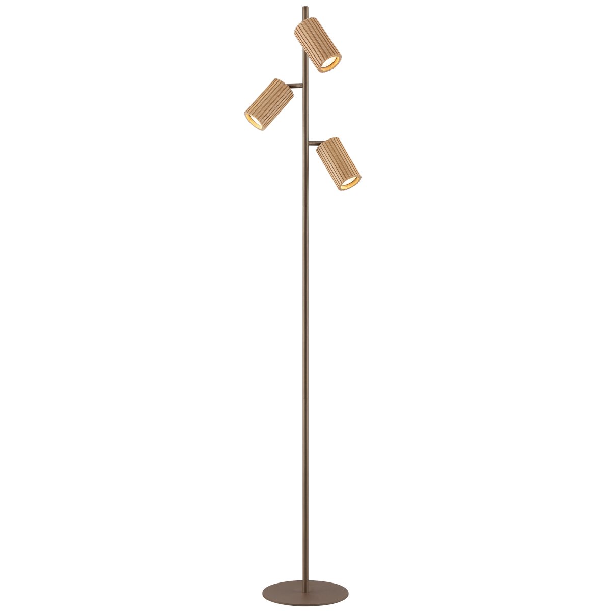 Lakewood Brun gulvlampe Fra Brilliant - Lakewood gulvlampe kombinerer brunt metal med lyst, ribbet træ for et varmt og stilfuldt udtryk.