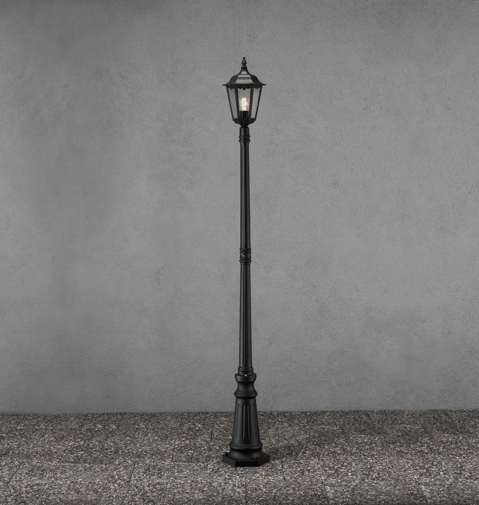 Firenze 210cm Sort lygtepæl Fra Konstsmide - Milano stang er en klassisk og elegant udendørslampe med en smuk lanterne.