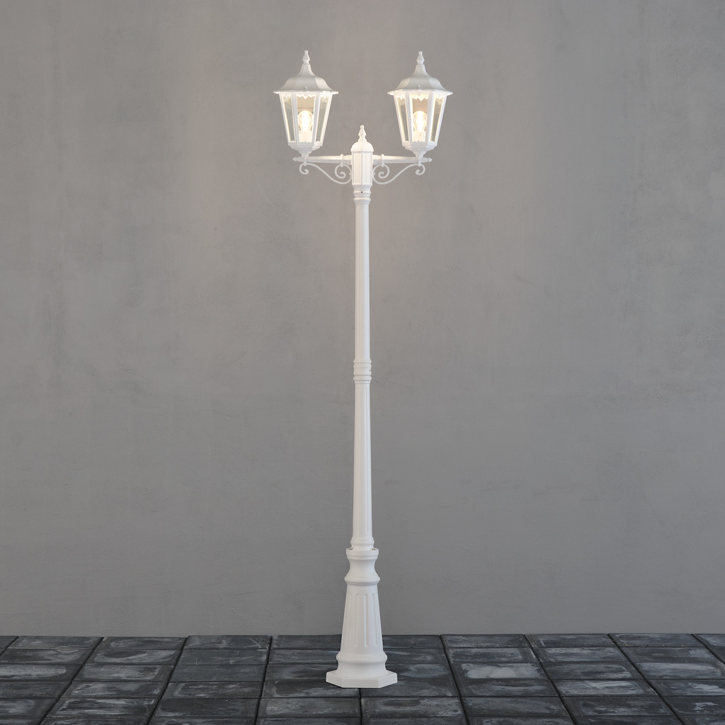 Firenze 220cm Hvid lygtepæl Fra Konstsmide - Firenzew-arm post &auml; er en klassisk og elegant udend&oslash;rslampe med to&aring; smukke lanterner.