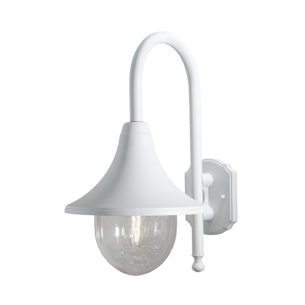 Bari Hvid udendørslampe Fra Konstsmide - Med sin hvide finish og bløde linjer er den perfekt til både klassiske og moderne facader.